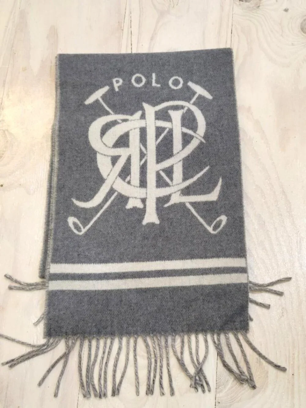POLO RALPH LAUREN Men's Soft Wool Scarf Two Tone Gray Unisex Preppy ITALY